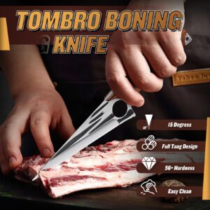 TOMBRO Boning Knife for Meat Cutting, 6 Inch Super Sharp Deboning Knife,Full Tang Fillet Knife with Ergonomic Rosewood Handle,Versatile Deboning Knife With Gift Box,Meat Trimming Butcher Knife