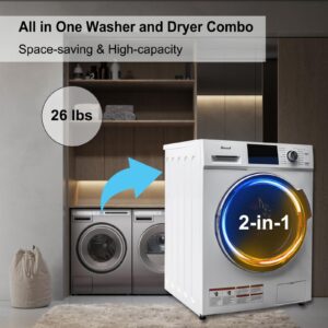 All in One Washer and Dryer Combo 24 inch, 2.7 cu.ft Front Load Washer Dryer in One 26 lbs, 1400 RPM,16 Cycles, for Laundry,Apartment,Dorm, White