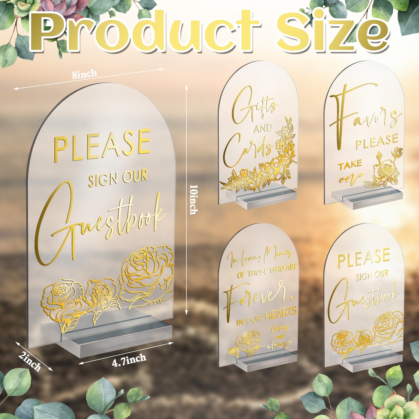 4 Pcs Acrylic Wedding Reception Signs with Stand Clear Gifts and Cards Sign with Holder Please Sign Our Guestbook 5 x 7 Inch Rustic Calligraphy Wedding Sign for Wedding Ceremony Reception (Elegant)