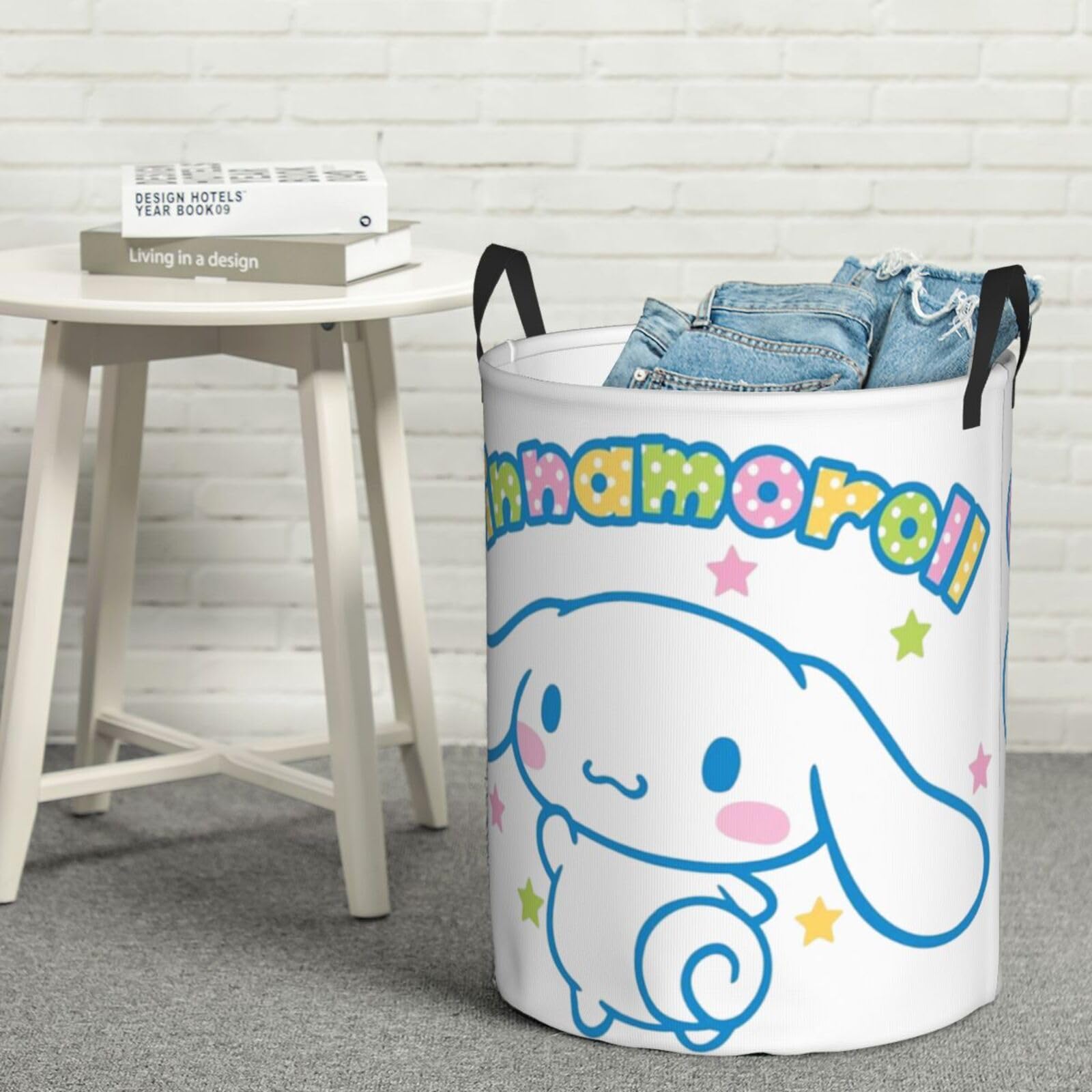 YangYuFaQQ Cartoon Dog C-innamoroll Storage Basket Circular Hamper with Handle Foldable Laundry Basket for Bedroom Bathroom Living Room Small