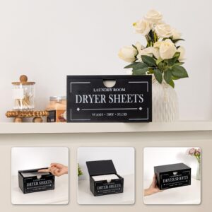 Dryer Sheet Holder-Black Dryer Sheet Container with Lid,Wooden Laundry Room Organization and Storage,Rustic Farmhouse Dryer Sheet Dispenser for Laundry Room Decor,Fabric Softener Containers