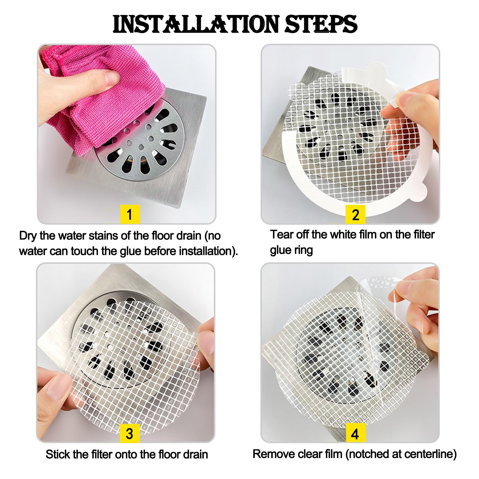 15Pack Disposable Shower Drain Hair Catcher Waterproof Mesh Stickers,Kitchen Sink Drain Strainer,Bathtub Hair Catcher for Drain,Sink Stopper,Bathtub Accessories,Bathroom Necessities (3.54"/9CM)