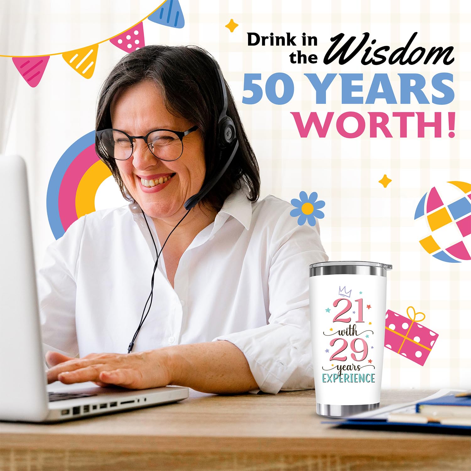 ZAGKOO 50th Birthday Gifts for Her, Women 1974-50th Birthday Decorations, Cool 50 Year Old Gifts, Making World Better Since 1974 - Funny Happy Turning 50 Gifts for Sister, Friend - 20oz Tumbler Cup