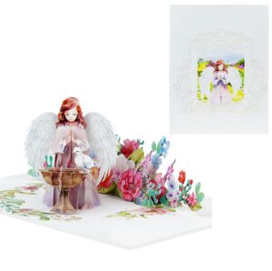 eta 3d guardian angel and flower pop up card, praying birthday card for sympathy, christmas, recovery, get well soon, spiritual, baptism, holy communion, confirmation, christening, x44