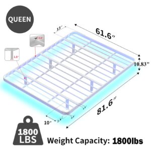 Meitewei White Floating Bed Frame Queen with LED Lights, 10.8" Metal Platform Bed Frame with Heavy Duty Steel Slats, No Box Spring Needed, Noise-Free, Easy to Assemble, Capacity 1800lbs