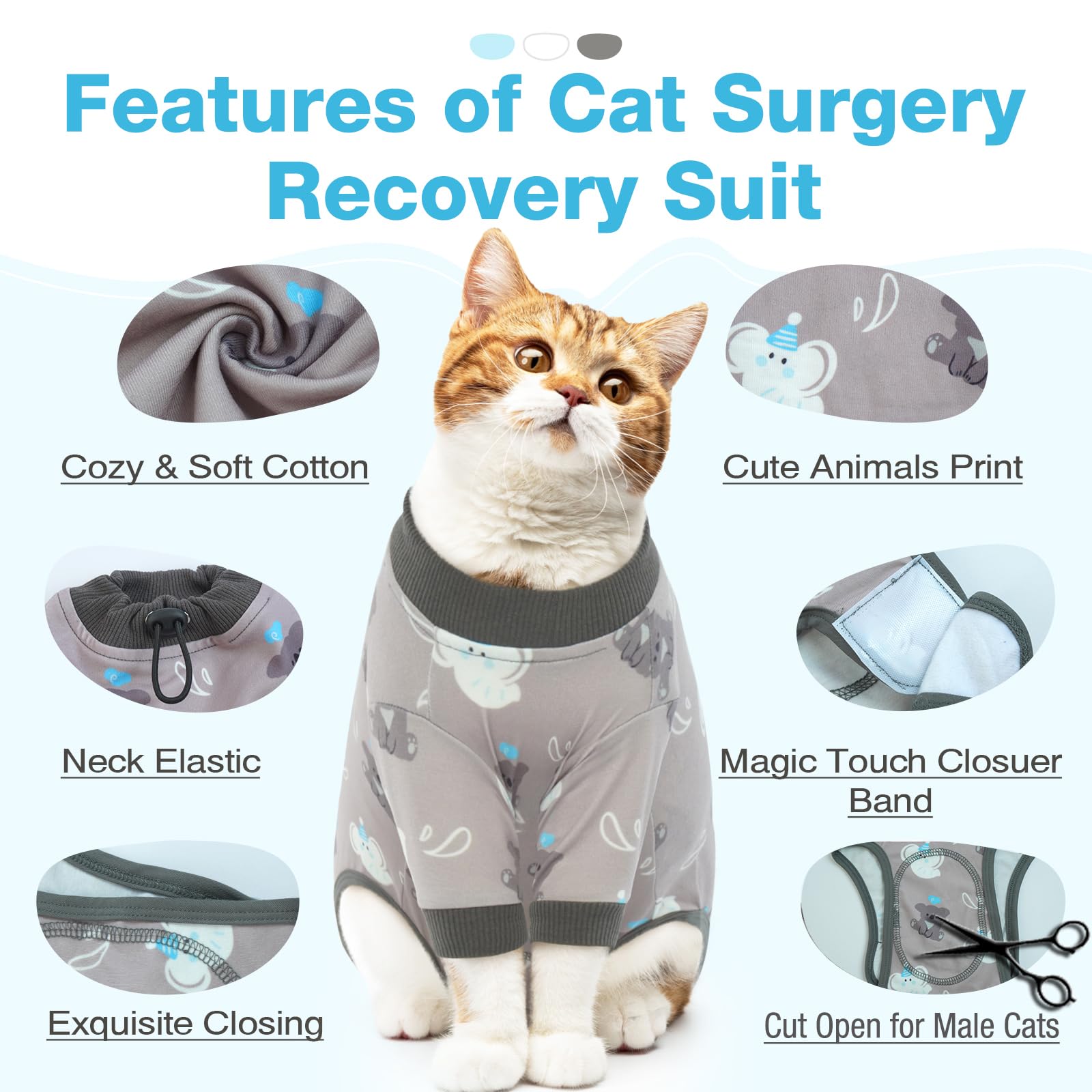 DENTRUN Cat Surgery Recovery Suit Female Male Cats Spay/Neuter Suit Soft Onesie After Surgery, Kitten Surgical Collar Cone Alternative Shirt, Abdominal Wounds Anti-Licking Cat Body Suit Post Surgery