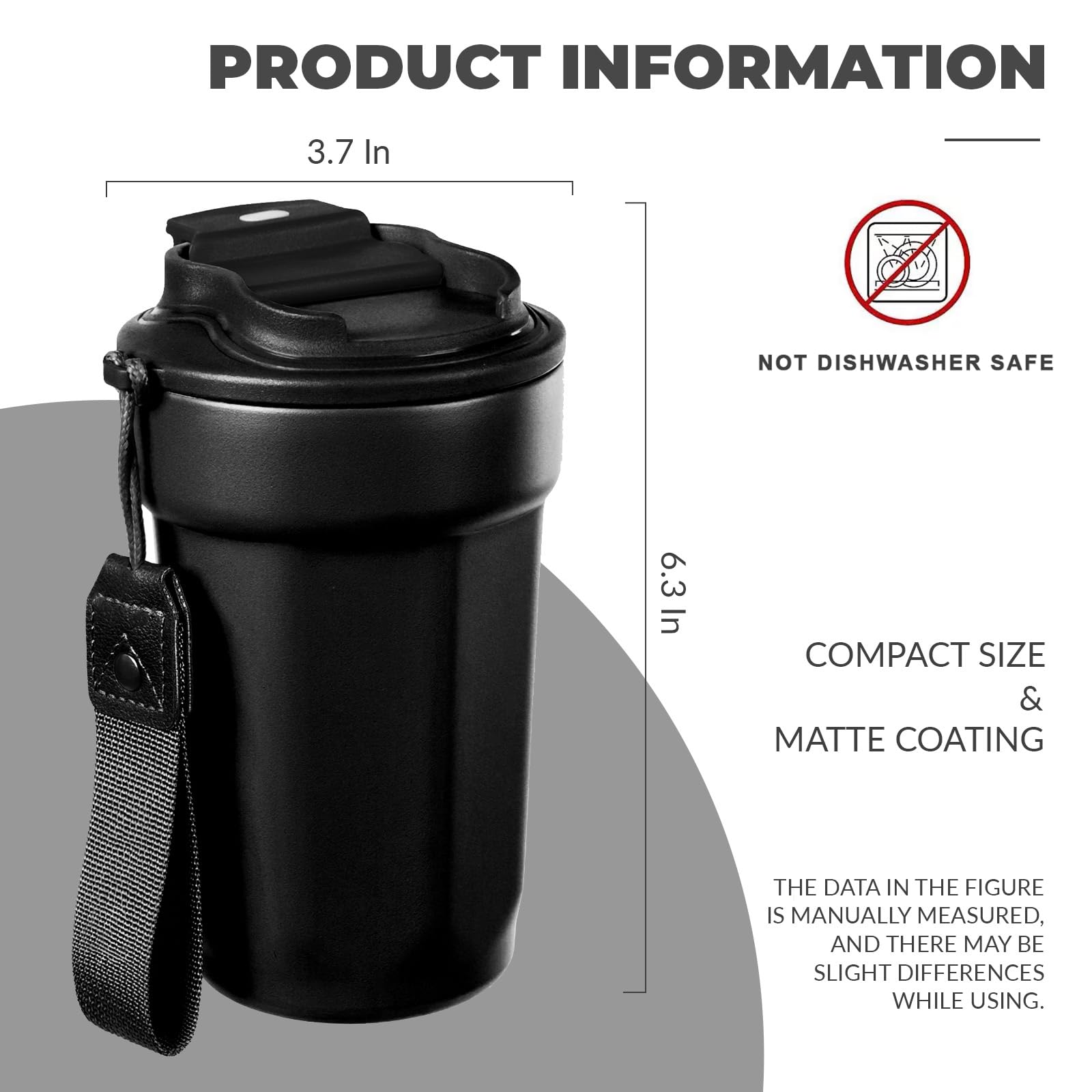 Puraville 12oz Stainless Steel Tumbler, Double Wall Vacuum Insulated Coffee Tumbler Travel Coffee Mug with Leak Proof Lid, Reusable Thermal Cup for Hot and Cold Drinks,Black