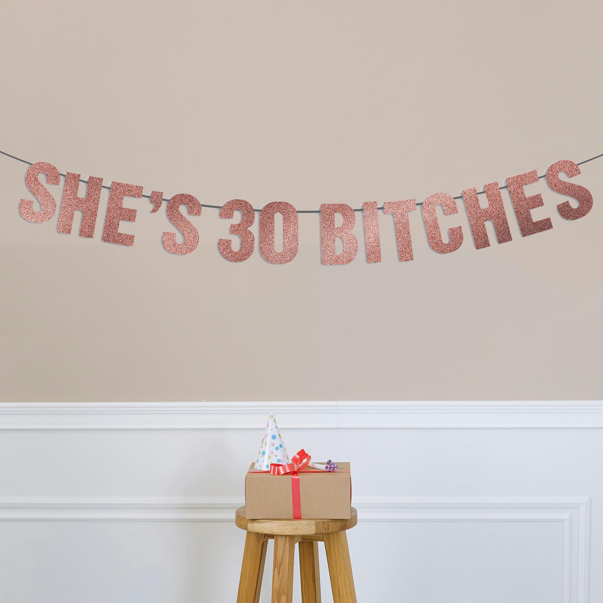 JunyRuny 30th Birthday Banner- Rose Gold Glitter , 30th Birthday Party Decorations for Women, 30th Birthday Decorations for Her, Dirty Thirty Birthday Decor, Funny 30th Birthday Sign, 30th Birthday Gifts for her