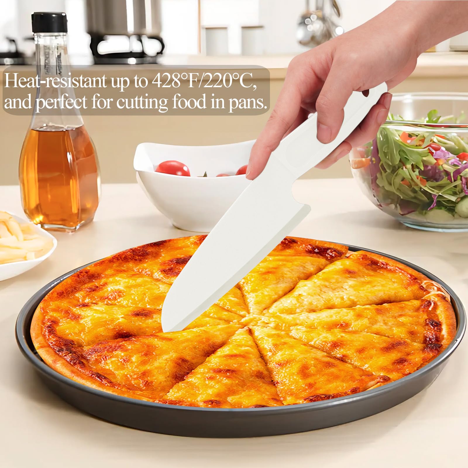 Safe Nylon Knife for Kids, Professional Plastic Knife for Cutting Lettuce, Heat-resistant Kitchen Knife for Nonstick Pans, Best as Bread Knife, Fruit Knife etc. (Flat-White)