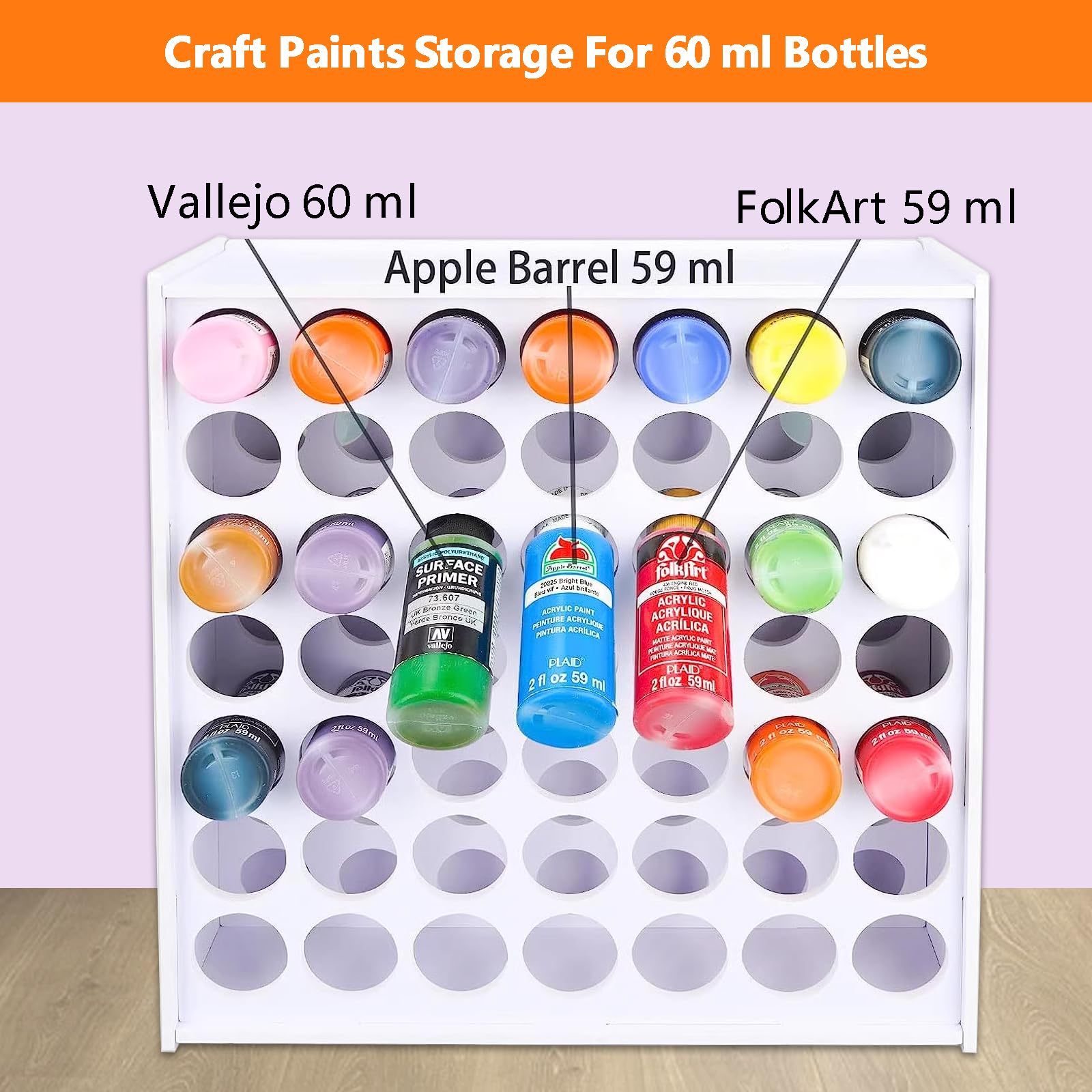 Fancemot 2 Packs 49 Holes Craft Paint Storage Organizer, Vertical Paint Rack Stand for Apple Barrel, Wall Mounted Paint Holder - 2oz Craft Paint