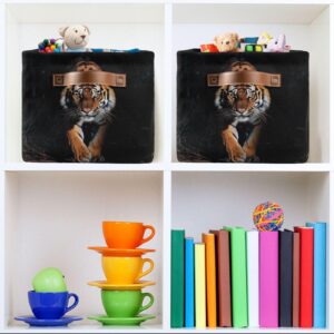 YETTASBIN Tiger Storage Basket 1pc, Large Collapsible Toys Clothes Organizer, Durable Canvas Storage Bin with Handle for Shelves Closet Laundry Home Office Decor