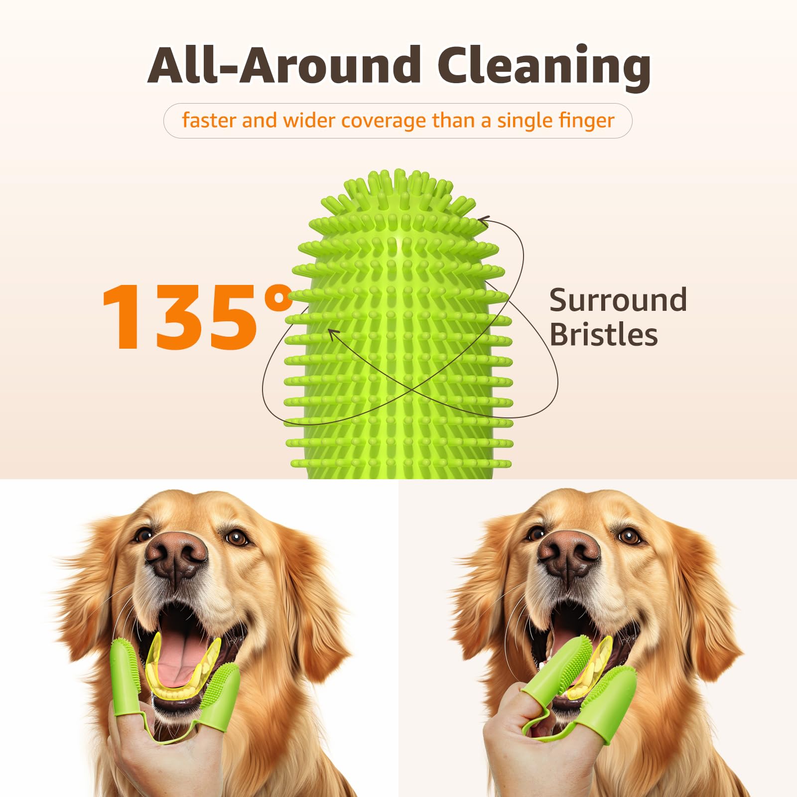 LOOBANI Dog Toothbrush Finger - Double Finger Toothbrush for Dogs, Surround Bristles, TPR Dog Finger Toothbrush Effective Teeth Cleaning, Green