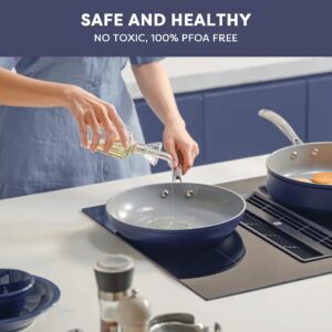 CIARRA Non Stick Frying Pan (10.2") & Ceramic Sauce Pan (3qt) - Non Toxic, PTFE & PFOA Free - Oven Safe & Compatible with All Stovetops, Blue