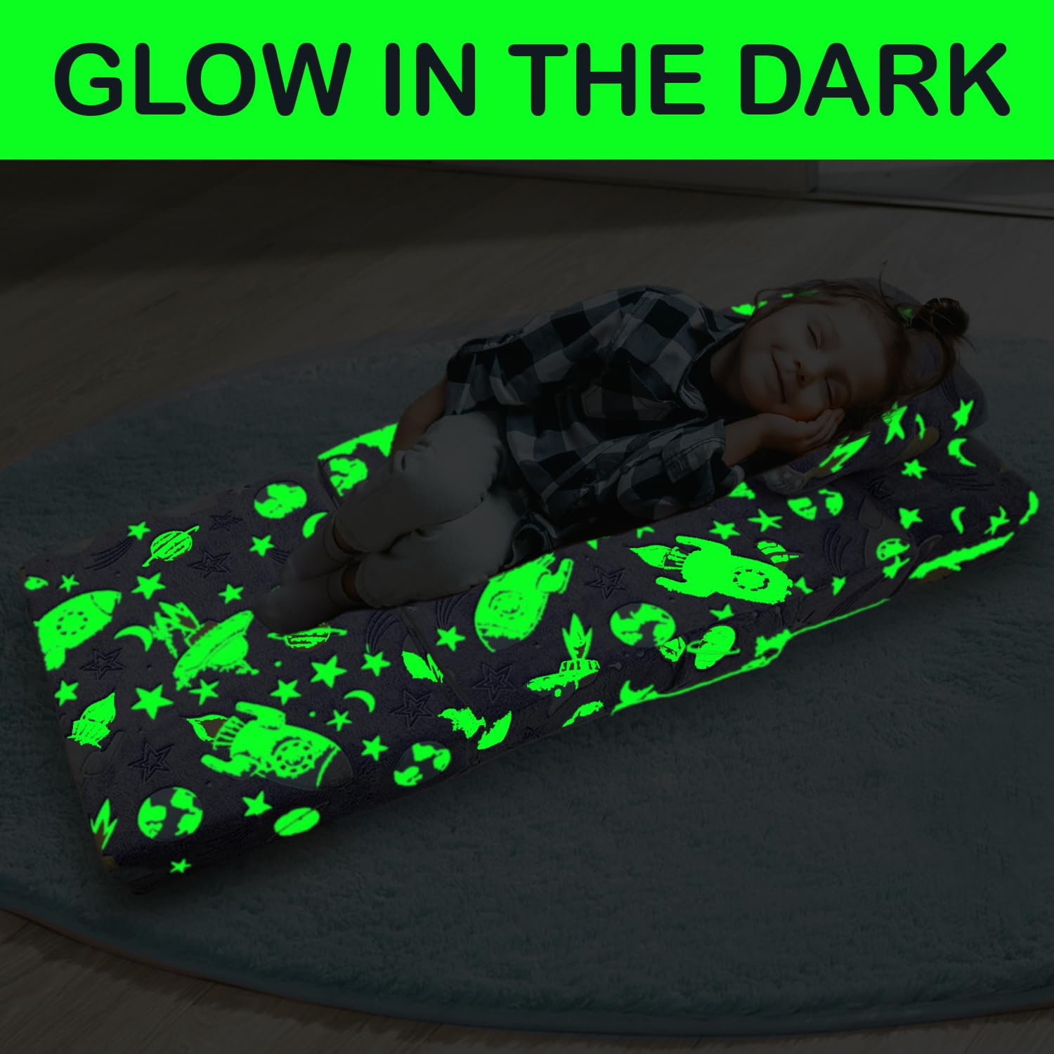 Asou Kids Fold Out Sofa Bed Floor Mattress with Throw Pillow Glow in The Dark Kids Sofa Couch Floor Mattress Foldable Mattress Floor Sofa Bed Couch for Kids Toddlers