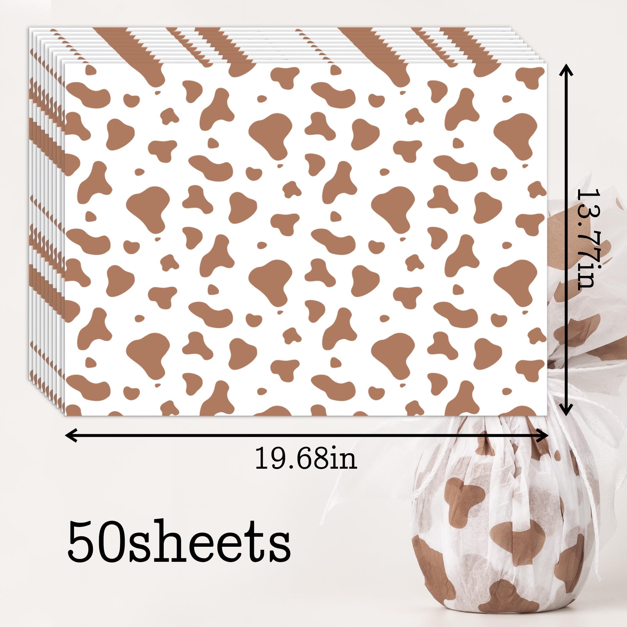 Hi Sasara 50 Sheets Brown Cow Print Tissue Paper,14 x 20 inch,Brown Cow Print Tissue Paper for Gift Bags,Brown Cow Print Tissue Paper for Cow Party