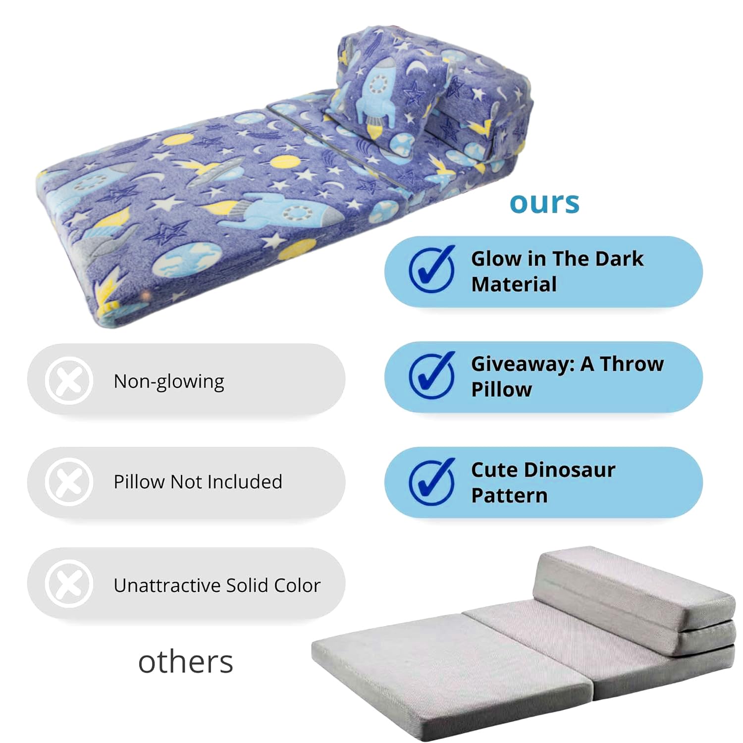 Asou Kids Fold Out Sofa Bed Floor Mattress with Throw Pillow Glow in The Dark Kids Sofa Couch Floor Mattress Foldable Mattress Floor Sofa Bed Couch for Kids Toddlers