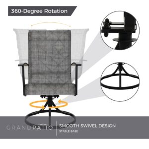 Grand patio Outdoor Dining Swivel Rocker Chairs, Patio Sling Rocking Chair Set of 2, Patio Chairs for Dining Set, Black & Grey Plaid