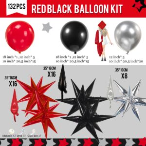 Red and black silver balloon garland arch kit 132 Pcs with mylar star balloons for 2024 graduation birthday red carpet party anniversary decorations