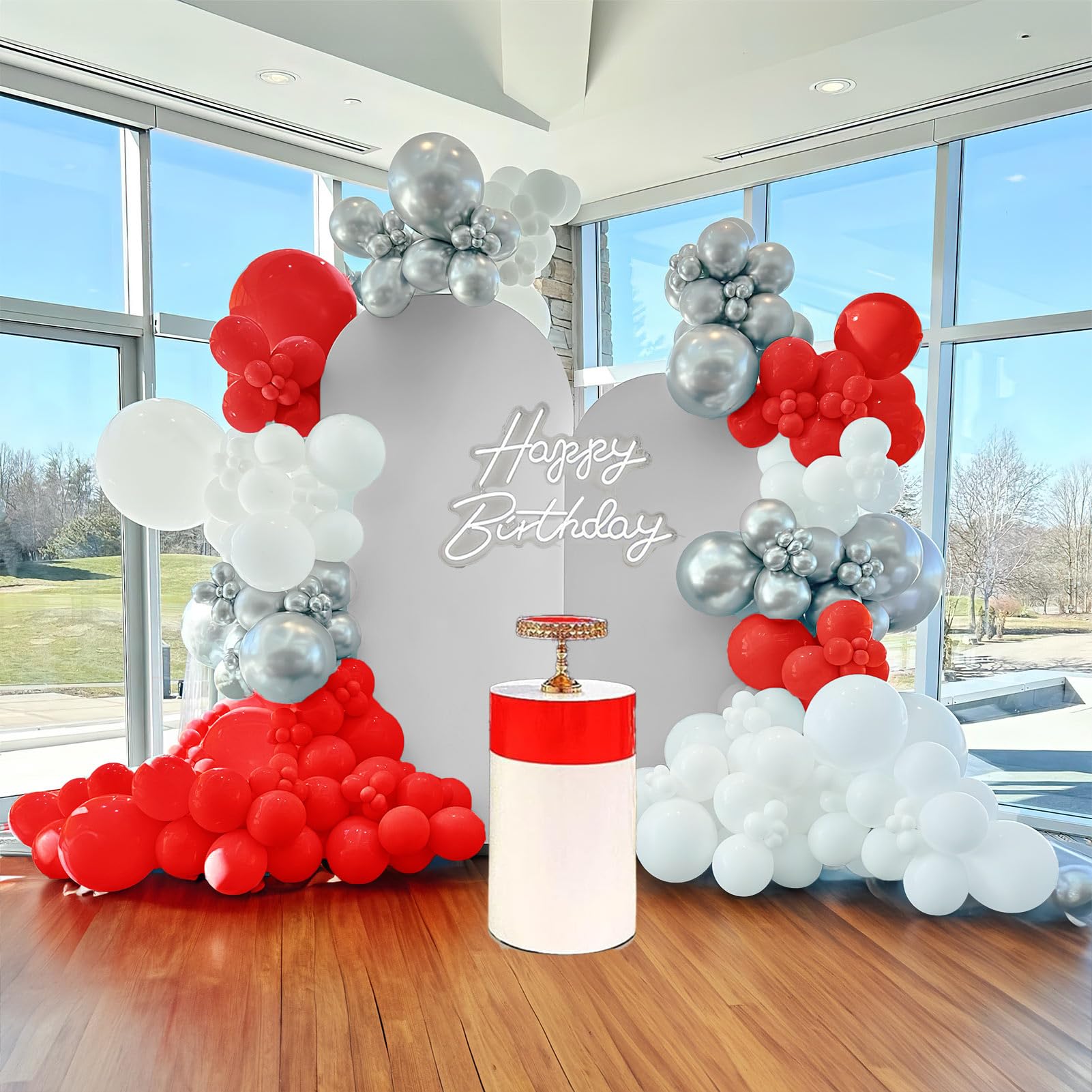 Red and white silver balloon garland arch kit 134 Pcs Winter Christmas balloons for new year 2025 Bridal Shower Engagement Anniversary Bachelorette Party Decorations