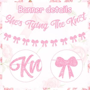 24Pcs Pink Bow Princess Bachelorette Party Decorations She's Tying The Knot Glitter Banner Pink Coquette Bow Banner Garland for Girls Bachelorette Decor Bridal Shower Engagement Wedding Party Supplies