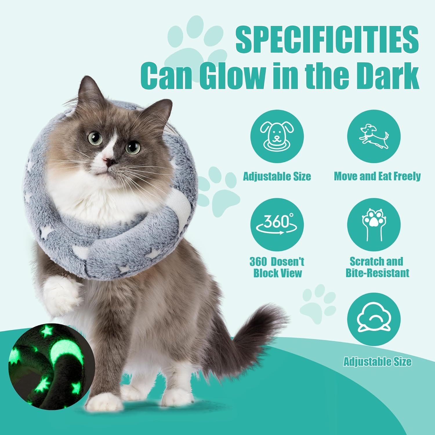 HOMBYS Soft Dog Cone for Dogs and Cats, Glow in The Dark Design Claming Dog, Adjustable Dog Collar Alternative After Surgery, Protective Elizabethan Collar for Dogs Recovery and Stop Licking,L