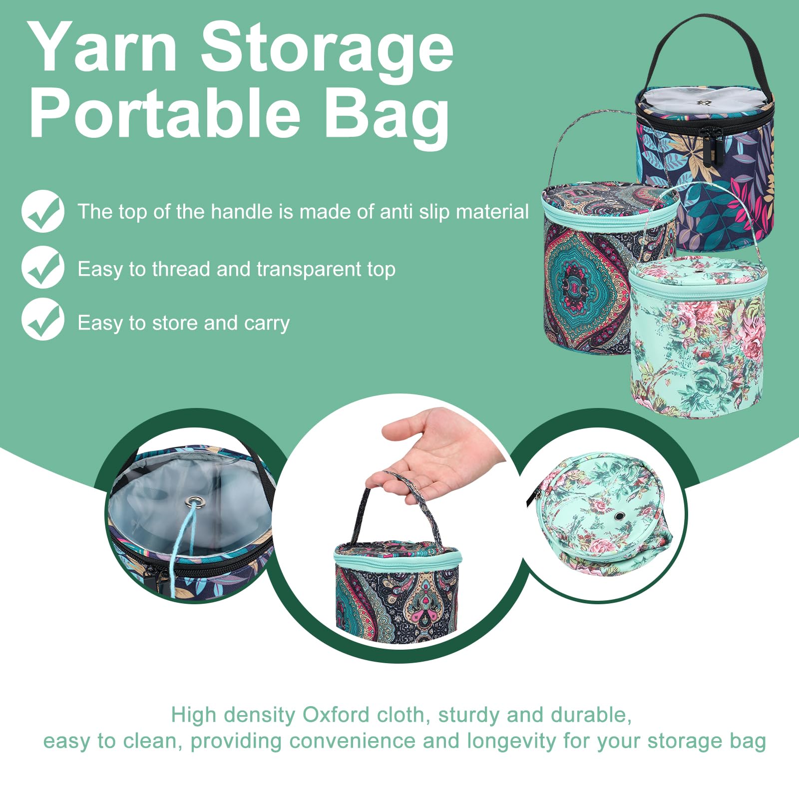 LAINIUTE Yarn Storage Bag with Zipper Portable Foldable Knitting Tote Bag with Anti-Slip Handle Knitting Project and Accessories Bag for Knitting Lovers Crochet Beginners (3Pcs)