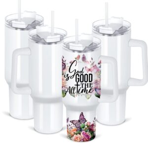 maucircol 40 oz sublimation tumbler with handle 4 pack, stainless steel sublimation tumbler mug blanks with handle, white