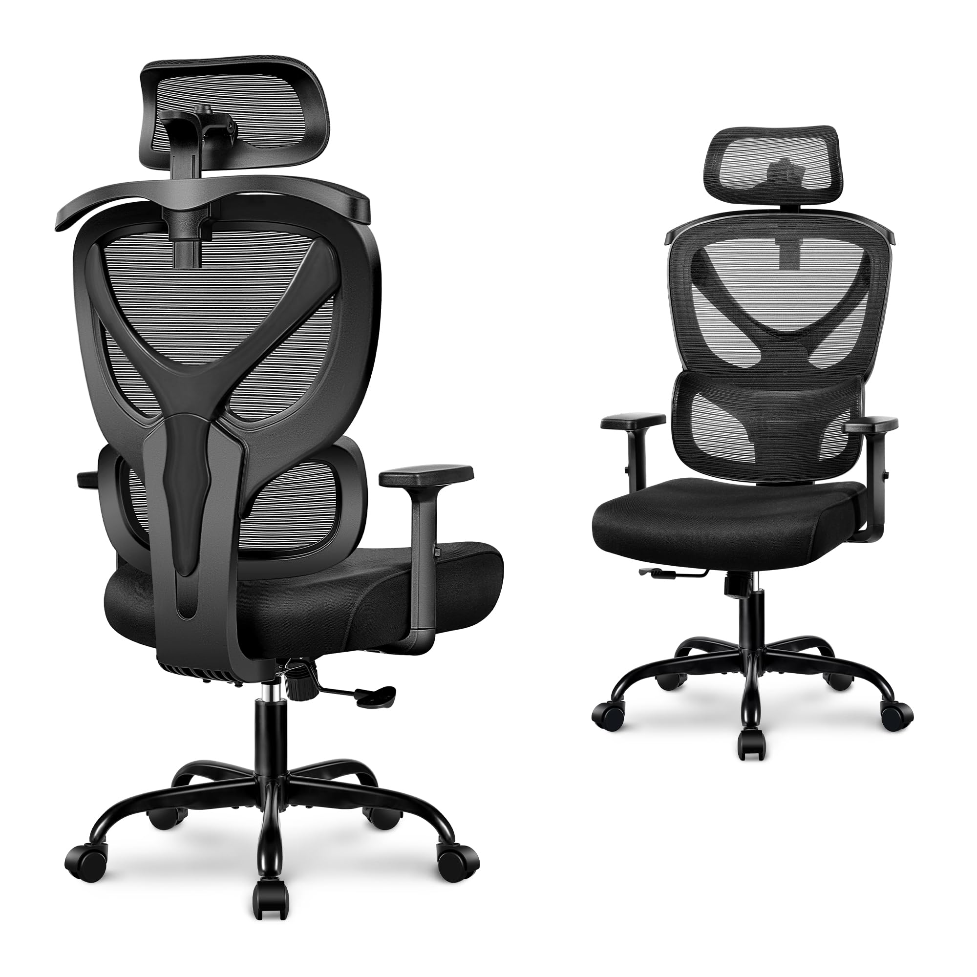 Winrise Office Chair Ergonomic Desk Chair Comfy Computer Chair, Big and Tall Home Office Chair with Back Support, Mesh Office Chair High Back Gaming Chair with Adjustable Armrest (Black)