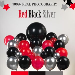 Red and black silver balloon garland arch kit 132 Pcs with mylar star balloons for 2024 graduation birthday red carpet party anniversary decorations