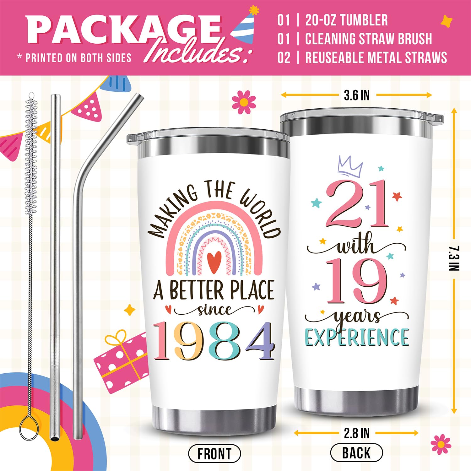 ZAGKOO 40th Birthday Gifts Women - 40th Birthday Decorations Woman, Man - 40 Year Old Gifts Unique Ideas, Making World Better Since 1984 Cool 40th Birthday - Funny Happy Turning 40-20oz Tumbler Cup