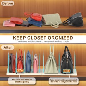 SHILFID Purse Organizer for Closet,2-Pack Shelf Divider for Closet,Bag Organizer Closet,Handbag Storage Organizer,Clear Frosted Plastic Shelf Dividers with 4 Slots for Clutches, Wallets