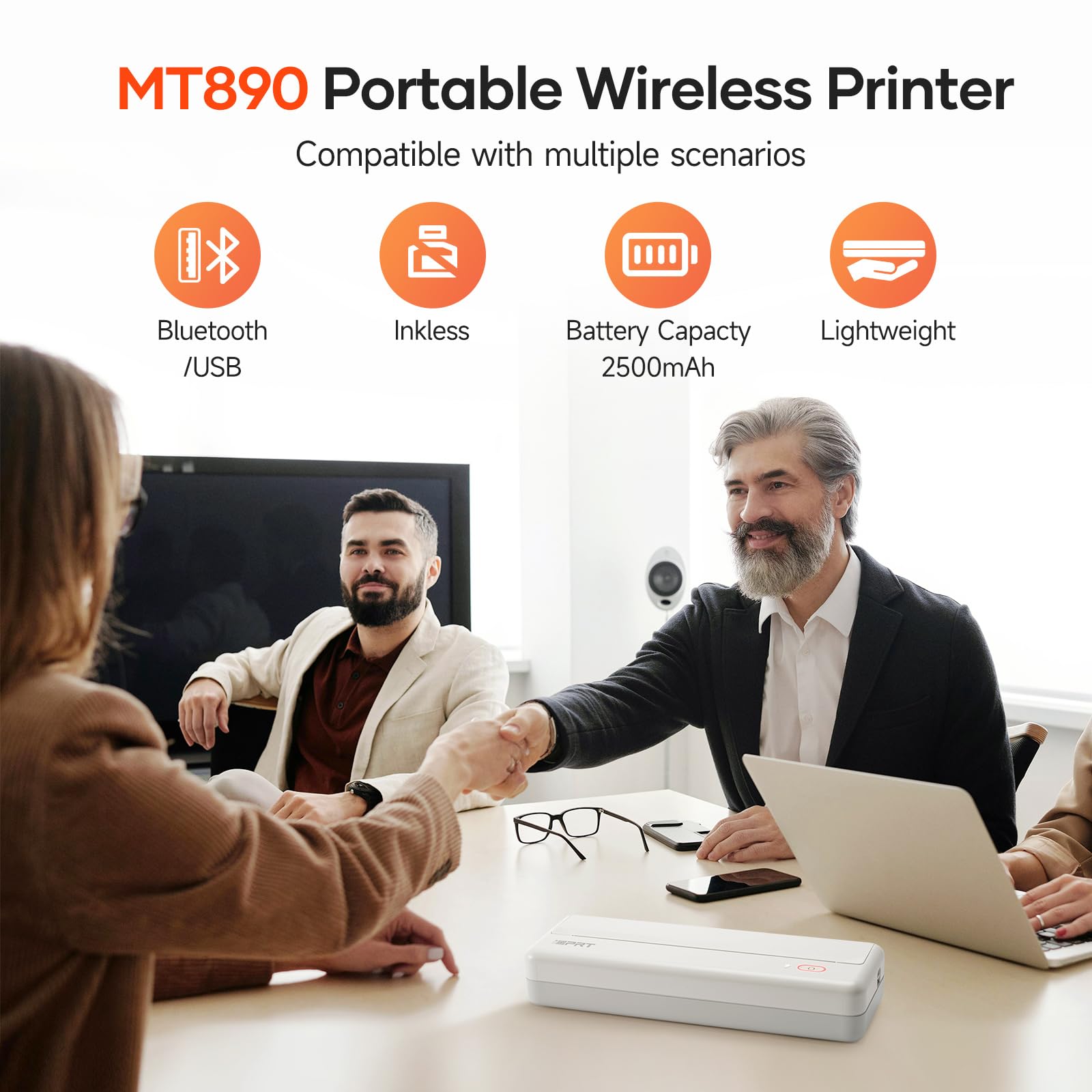 iDPRT MT890 Portable Wireless Printer - with Thermal A4 Paper, Bluetooth Inkless Printer for Travel/Home, Support US Letter&A4&A5 Size, Mobile Printer Compatible with iOS, Android & Laptop - White