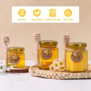 SZUAH 48 Pack 1.5 oz Mini Honey Jars with Dipper, Glass Hexagon Honey Jar for Wedding Favors, Empty Glass Jars for Party Favor