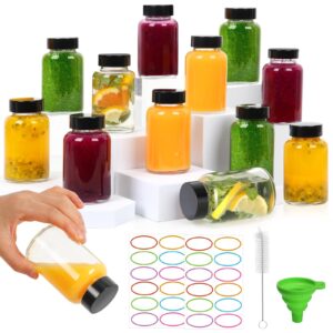 4oz ginger shots bottles 16pack- portable leakproof 4 oz glass jars with lids- glass juice shot bottles with caps for wellness shot(4 fl. oz, set of 16)