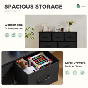 DUMOS Dresser for Bedroom with 7 Drawers, Storage Organizer Units Furniture, Chest Tower TV Stand with Fabric Bins, Metal Frame, Wooden Top for Nursery, Living Room, Kidsroom, Closet, Black