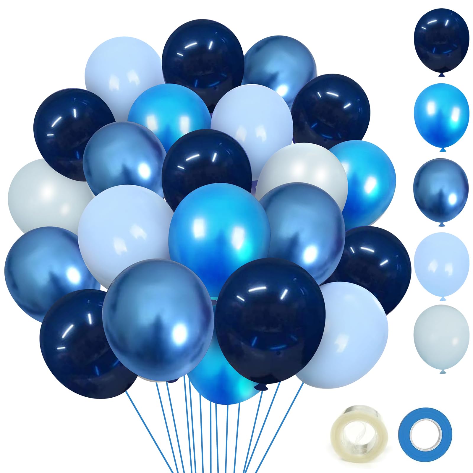 Nobledecor Blue Balloons Metallic Navy Blue Balloons,50pcs Bright Blue Balloons 12 inch Blue Chrome Balloons Macaron Baby Blue Balloons for Birthday,Baby Shower,Wedding Boys Men Graduation