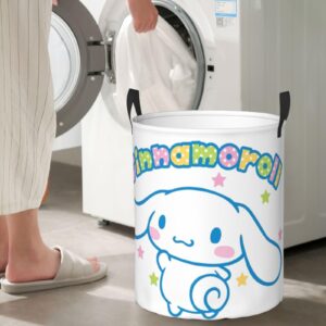 YangYuFaQQ Cartoon Dog C-innamoroll Storage Basket Circular Hamper with Handle Foldable Laundry Basket for Bedroom Bathroom Living Room Small