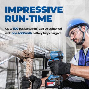 Dong Cheng 20V Cordless Impact Wrench, Max Torque 360 ft-lbs (488N.m), 1/2 inch with 3 Mode Speed, 2400 RPM Brushless Impact Gun, Includes 4.0Ah Battery, Charger, 4 Impact Sockets and Kit Bag