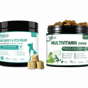 Dog Allergy Relief Freeze Dried Chews, with Probiotics, Colostrum for Immune Health - Dog Multivitamin, Multivitamin for Dogs - with MSM & Glucosamine, Omegas 3 & 6, Probiotics for Digestive Health