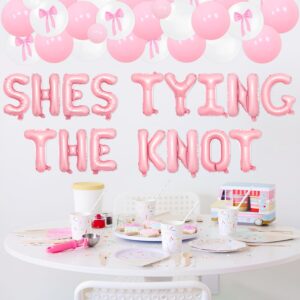 86Pcs She's Tying the Knot Bachelorette Party Decorations - Bow Garland Arch Kit She's Tying the Knot Letter Foil Balloon for Girls Bachelorette Party Bridal Shower Engagement Wedding Party Supplies