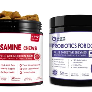 Glucosamine for Dogs, Joint Supplement for Dogs with Chondroitin, MSM, Omega-3, Probiotics for Dogs, 6 Billion CFUs, Freeze Dried Dog Probiotics with Prebiotics and Digestive Enzymes