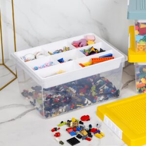 loobuu Plastic Storage Bins with Lids - 1 Set Stackable Arts Crafts Organizer Box with Removable Divided Tray &Compatible Building Baseplate,Toy Chest Containers for Bricks-Yellow(14.37"x9.64"x6.69")