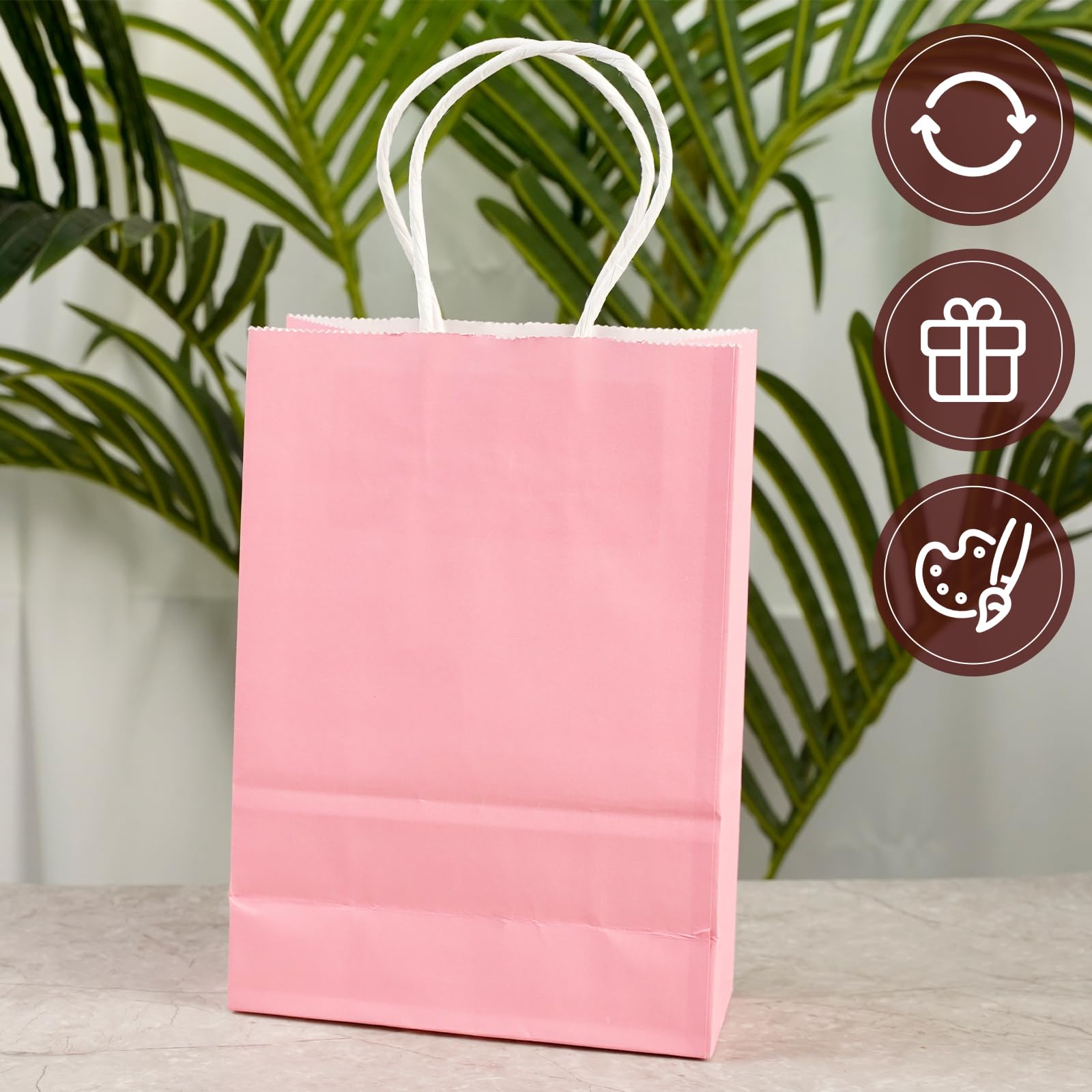 Shindel 24PCS Gift Bags With Handle, 5.5" x 2.8" x 7.9" Pink Party Favor Bags Kraft Paper Goodie Bags for Birthday Party Wedding Anniversary