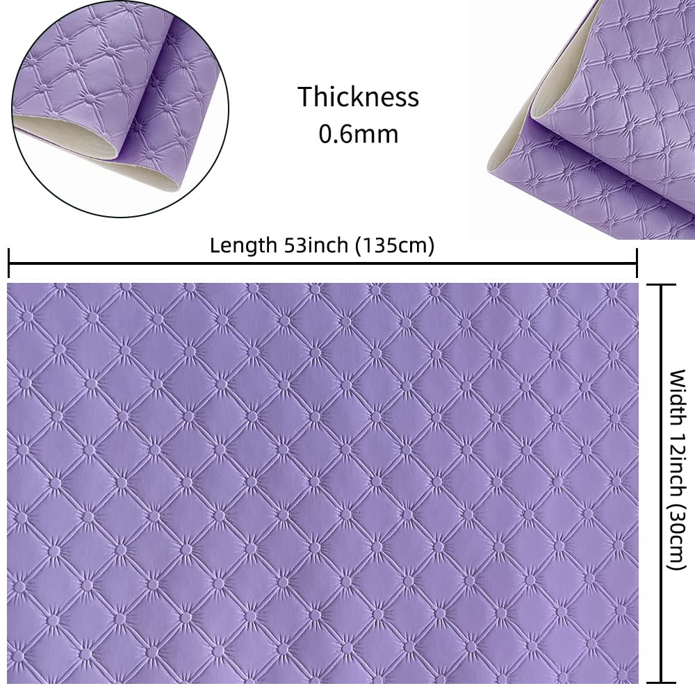 HYANG Diamond Embossing Purple PU Faux Leather Sheets Roll 12"X 53" Faux Leather Roll Perfect for Crafts Handbags Wallets Jewelry Earrings Bows Making