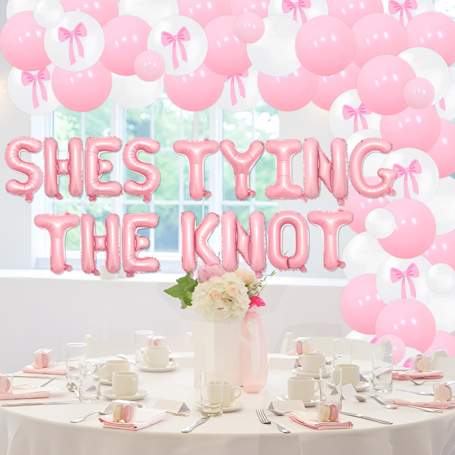 86Pcs She's Tying the Knot Bachelorette Party Decorations - Bow Garland Arch Kit She's Tying the Knot Letter Foil Balloon for Girls Bachelorette Party Bridal Shower Engagement Wedding Party Supplies