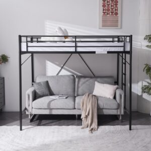 VINGLI Loft Bed Full Size with Flat Rungs for Adults, Kids and Young Teens, No Box Spring Required,Heavy Duty Metal Slat Support