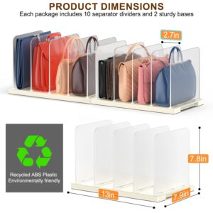 SHILFID Purse Organizer for Closet,2-Pack Shelf Divider for Closet,Bag Organizer Closet,Handbag Storage Organizer,Clear Frosted Plastic Shelf Dividers with 4 Slots for Clutches, Wallets