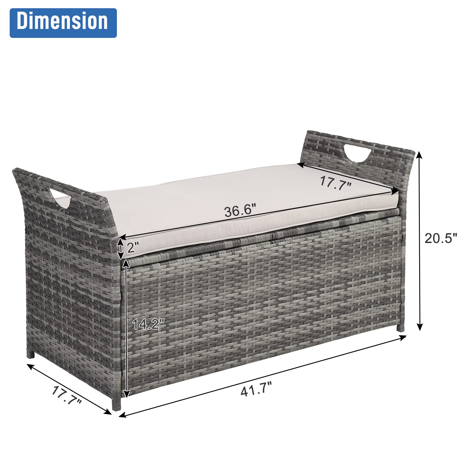 Pinikuyiro 33 Gallon Outdoor Storage Bench with Cushion, Outdoor Wicker Storage Box, Patio Deck Box with Seat, for Garden, Balcony, Poolside, Grey