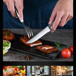 UNI-RHYTHM Upgrade 20Cr13NH 4.5Inchs Stainless Steel Steak Knife Set of 6, Dishwasher Safe Stainless Steel serrated Knives, Silver. Gift Box for Father's Day, Mother's Day, Thanksgiving, Christmas