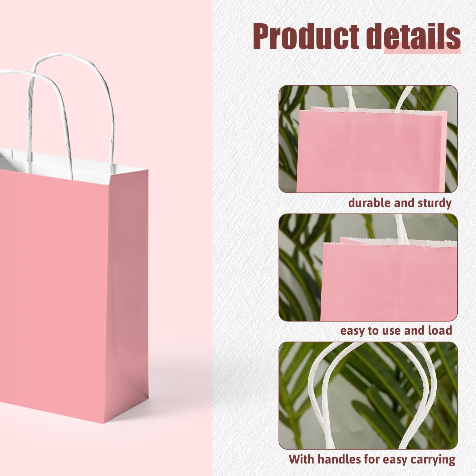 Shindel 24PCS Gift Bags With Handle, 5.5" x 2.8" x 7.9" Pink Party Favor Bags Kraft Paper Goodie Bags for Birthday Party Wedding Anniversary